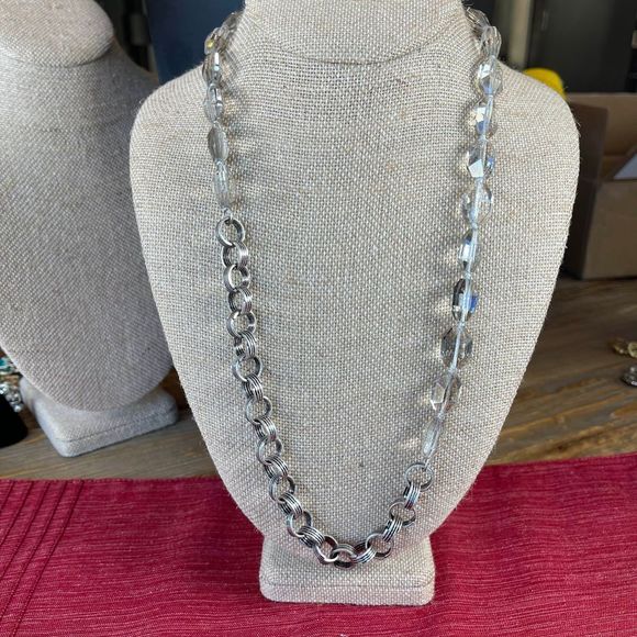 LOFT silver tone rolo chain and crystal acrylic bead necklace - Picture 4 of 8